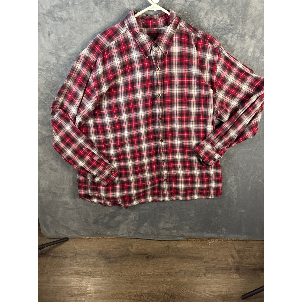 Eddie Bauer Mens XXL Relax Fit Red Black Plaid Cotton Flannel Button Down Shirt
